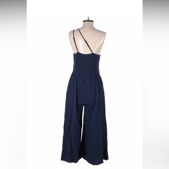 Women’s Navy Blue One Shoulder High Waist Linen Jumpsuit Romper Large - Picture 2 of 10